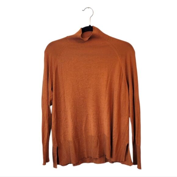 Zara Rust Orange Extra Fine Knit Mock Neck Sweater Size M - Picture 1 of 5